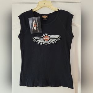 WOMENS BLACK SLEEVELESS HARLEY-DAVIDSON COTTON SHIRT SIZE M NEW WITH TAGS